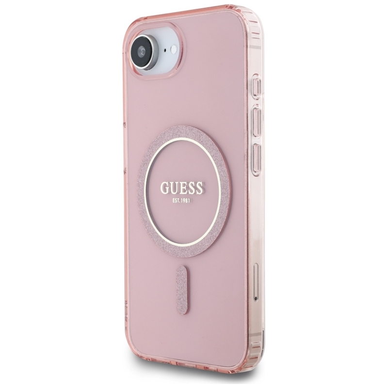 Guess IML Glitter Circle MagSafe - Etui do iPhone 16e (różowy)