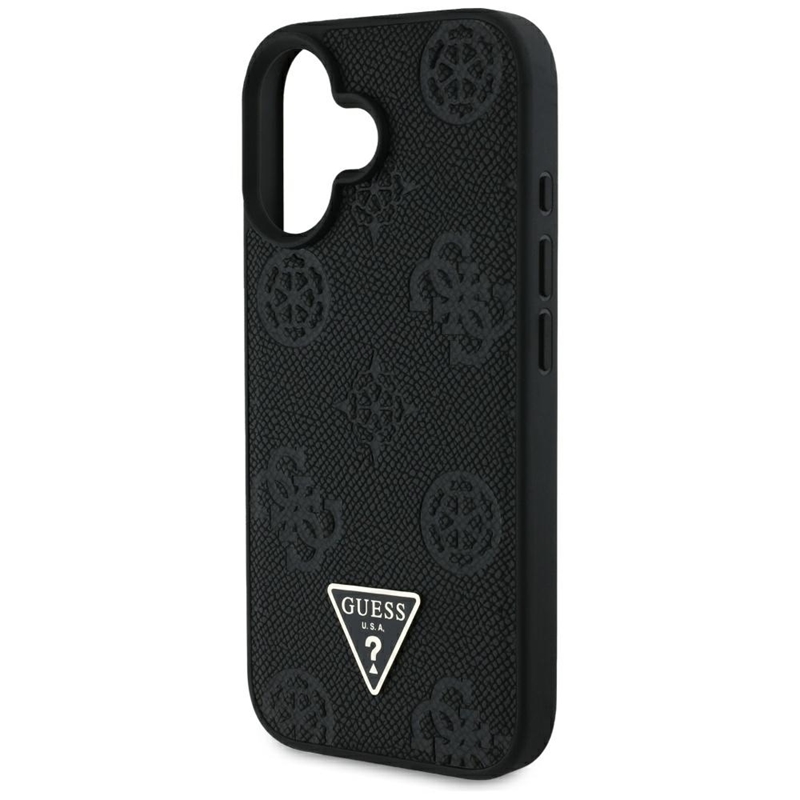 Guess Grained Hot Stamp Peony Triangle Logo MagSafe - Etui do iPhone 16 (czarny)