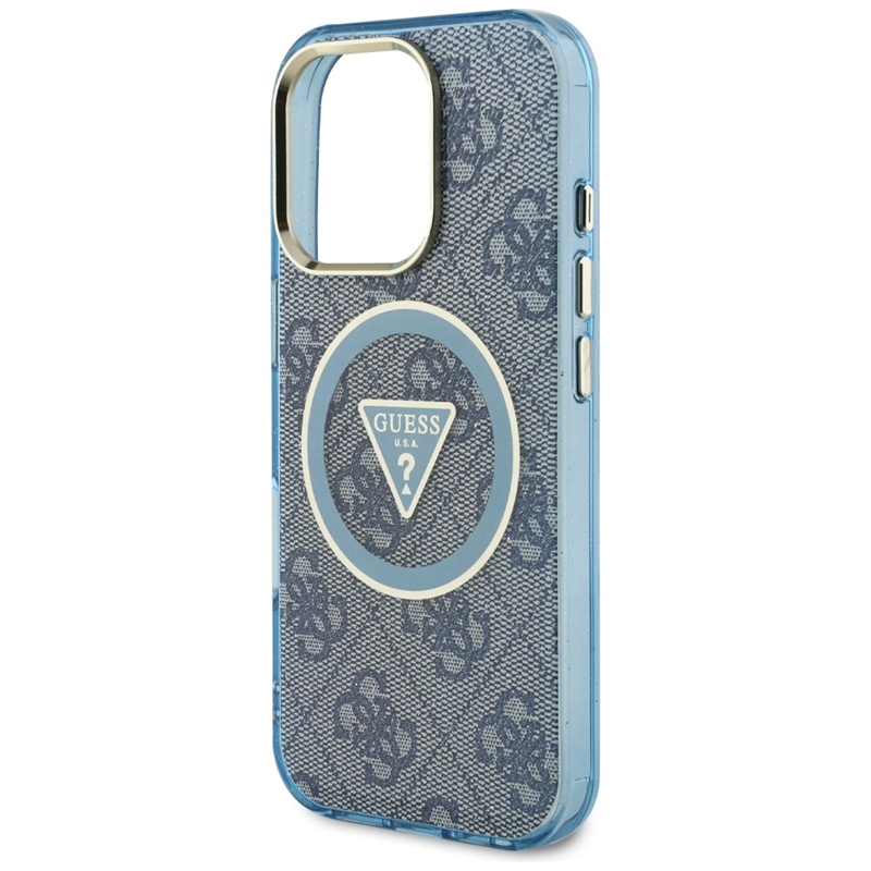 Guess IML Metal Glitter 4G Circle Triangle MagSafe - Etui do iPhone 16 Pro (niebieski)
