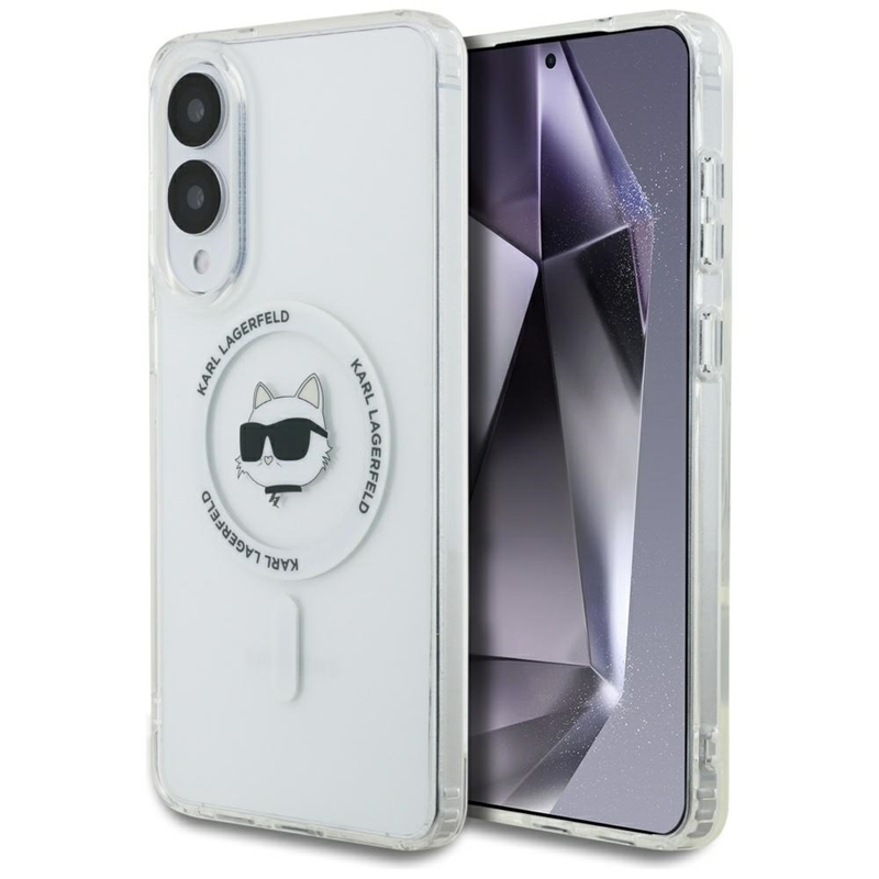 Karl Lagerfeld Button Choupette Head Printed Logo MagSafe - Etui Samsung Galaxy S25 Edge (biały)
