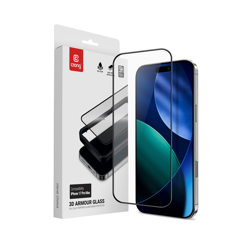 Crong 3D Armour Glass - Szkło hartowane iPhone 17 Pro Max + ramka instalacyjna