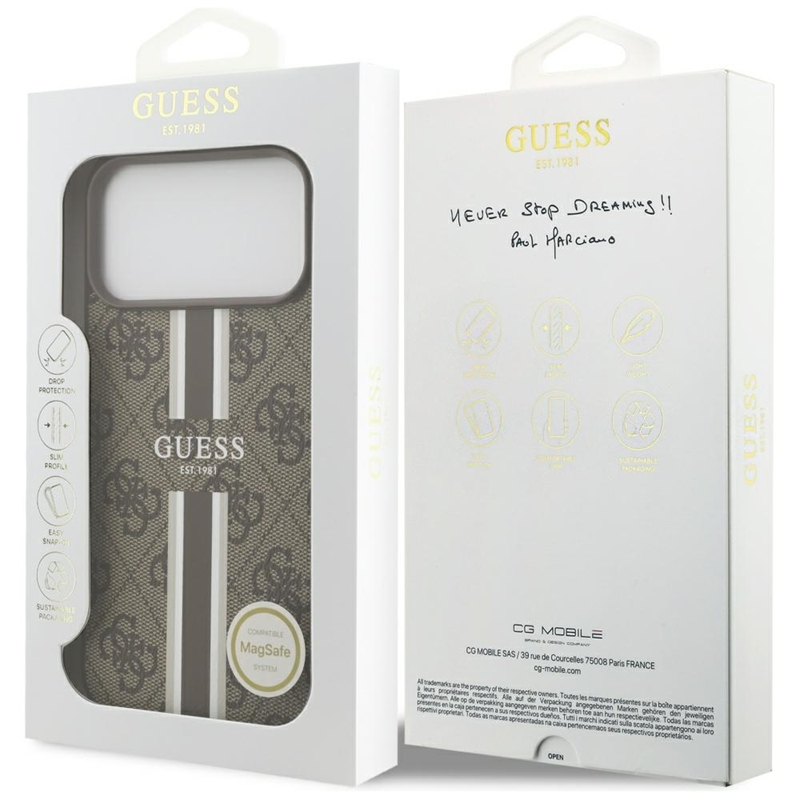 Guess 4G Printed Stripes MagSafe - Etui iPhone 17 Pro Max (brązowy)