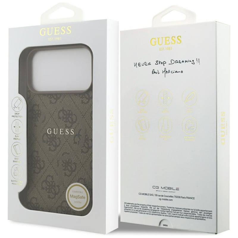 Guess 4G Ring Classic Logo MagSafe - Etui iPhone 17 Pro Max (brązowy)