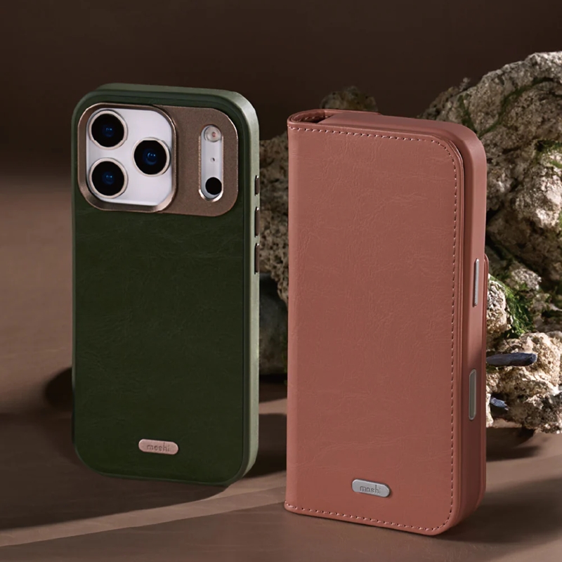 Moshi Overture MagSafe - Skórzane etui 3w1 z klapką iPhone 17 Pro (Moss Green)