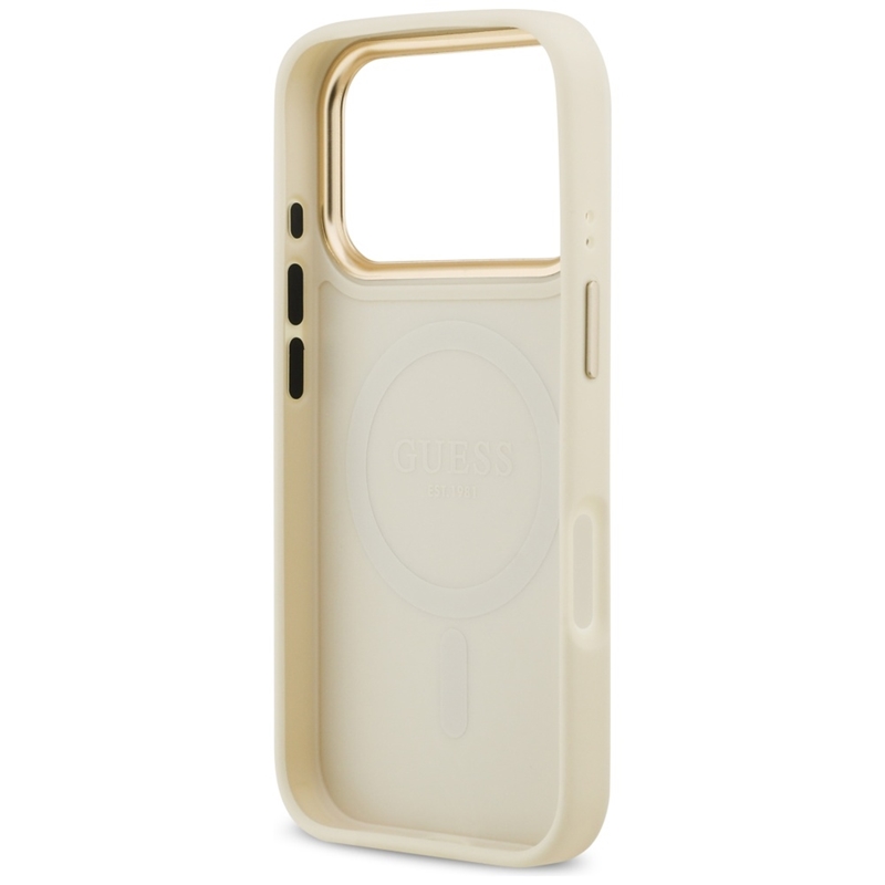 Guess Grained Strass Logo MagSafe - Etui iPhone 17 Pro (beżowy)