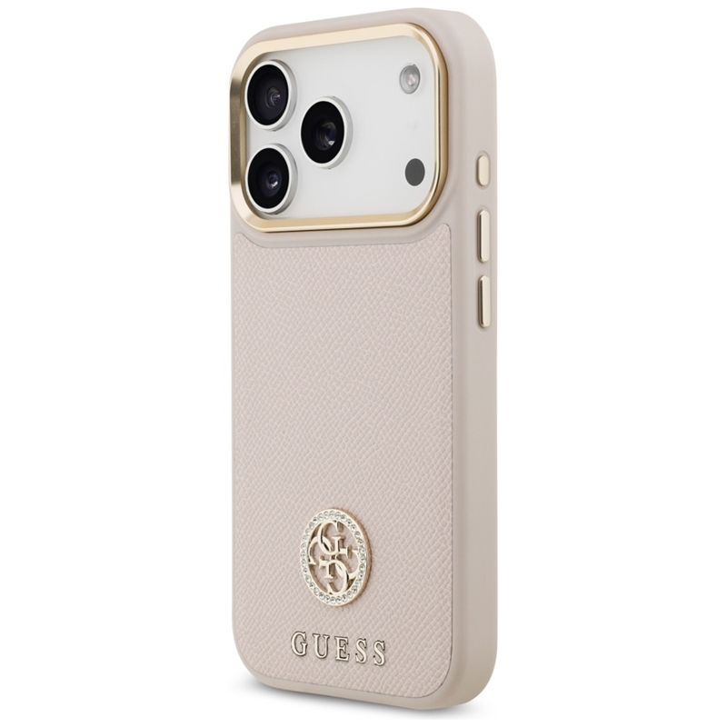 Guess Grained Strass Logo MagSafe - Etui iPhone 17 Pro (różowy)