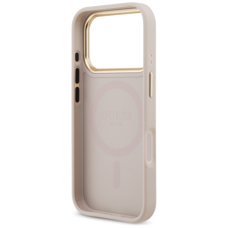 Guess Grained Strass Logo MagSafe - Etui iPhone 17 Pro (różowy)