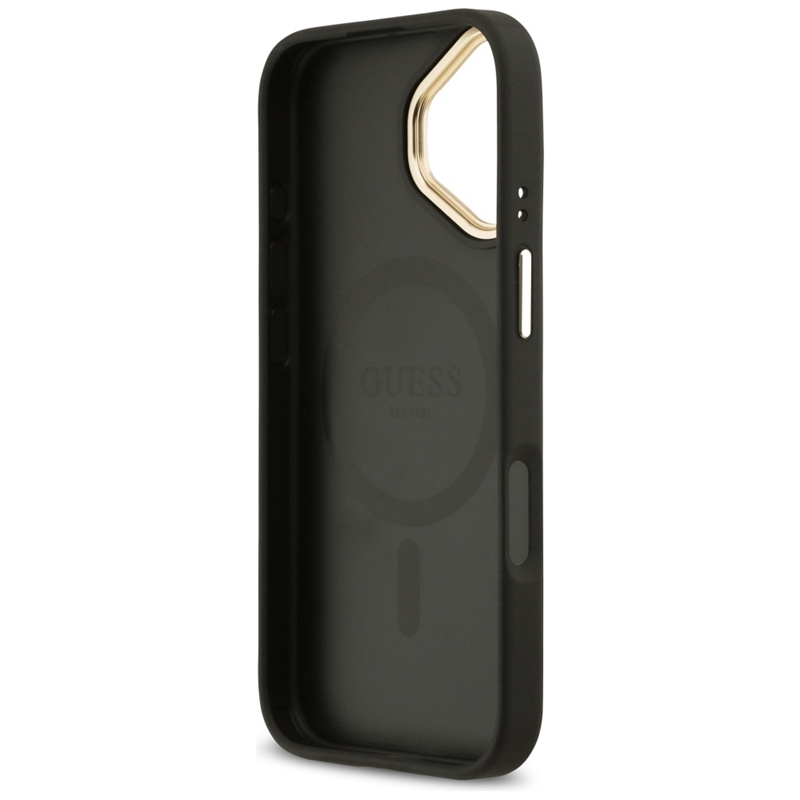 Guess Grained Strass Logo MagSafe - Etui iPhone 17 (czarny)