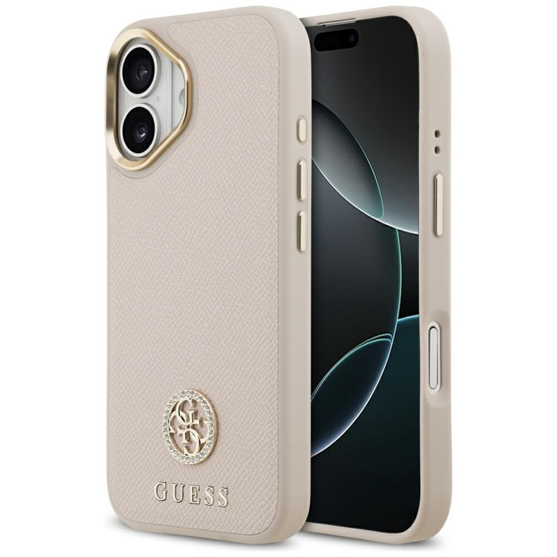 Guess Grained Strass Logo MagSafe - Etui iPhone 17 (różowy)