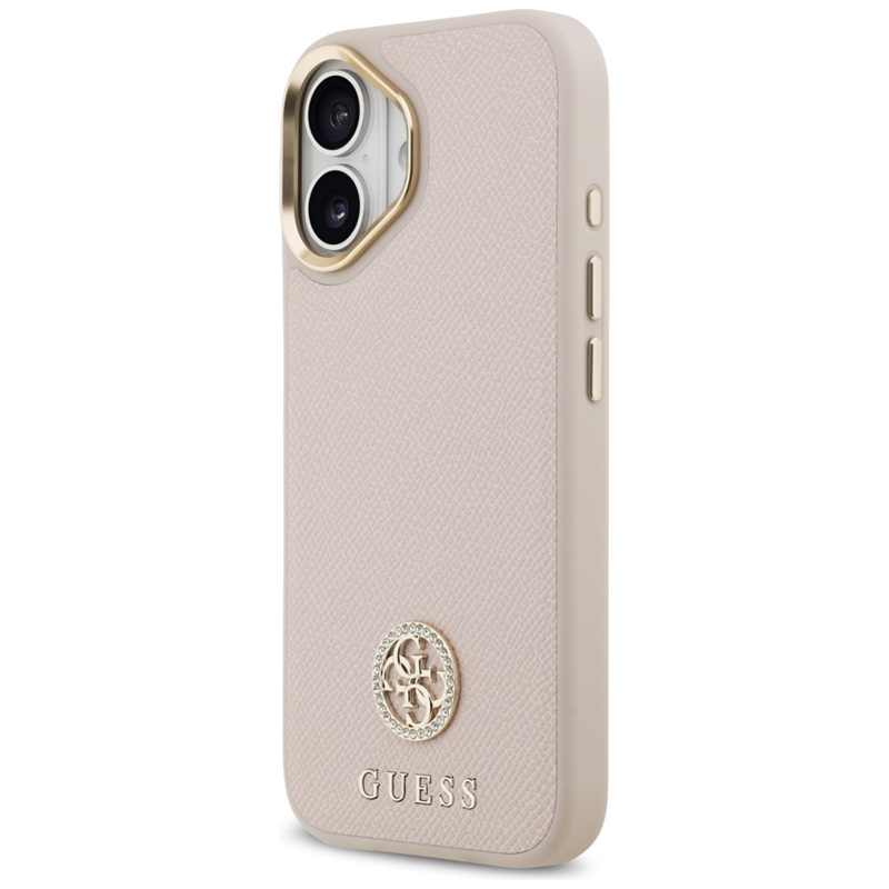 Guess Grained Strass Logo MagSafe - Etui iPhone 17 (różowy)