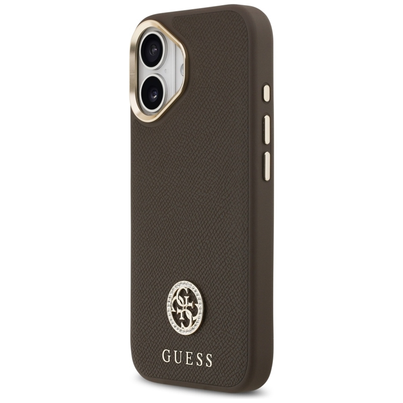 Guess Grained Strass Logo MagSafe - Etui iPhone 17 (brązowy)