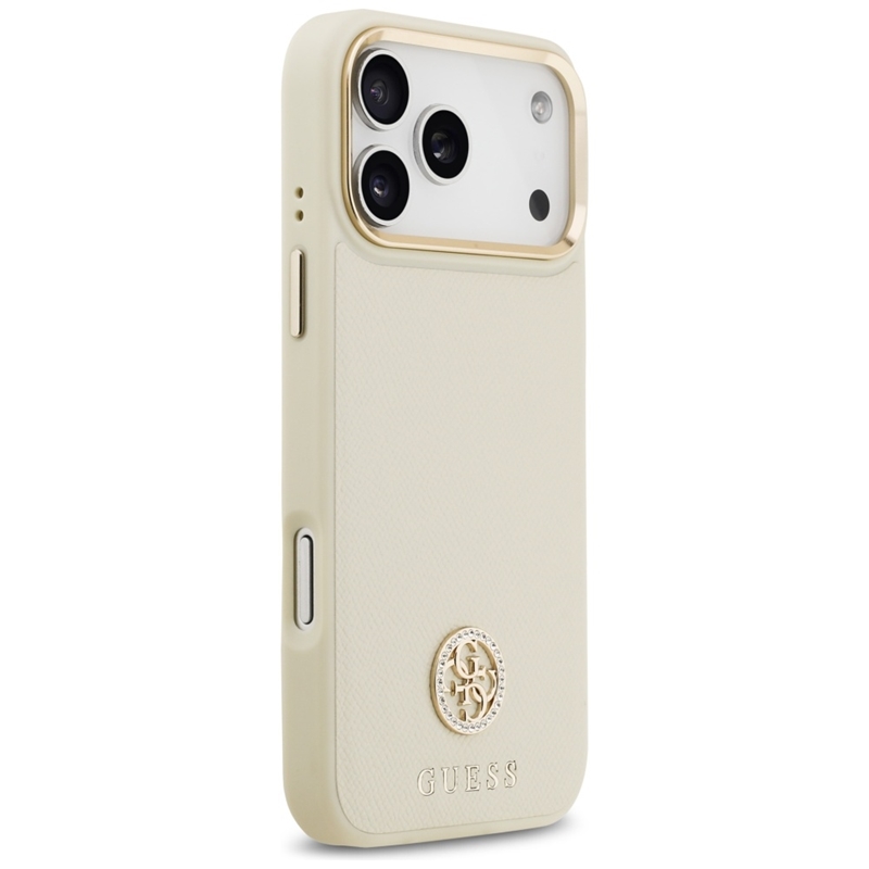 Guess Grained Strass Logo MagSafe - Etui iPhone 17 Pro Max (beżowy)