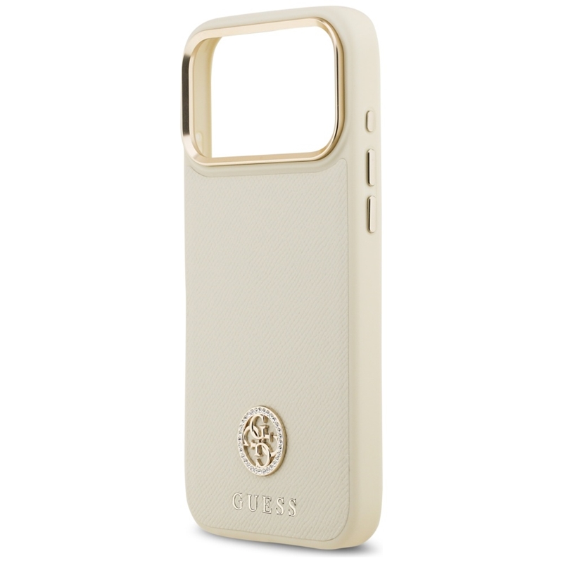 Guess Grained Strass Logo MagSafe - Etui iPhone 17 Pro Max (beżowy)