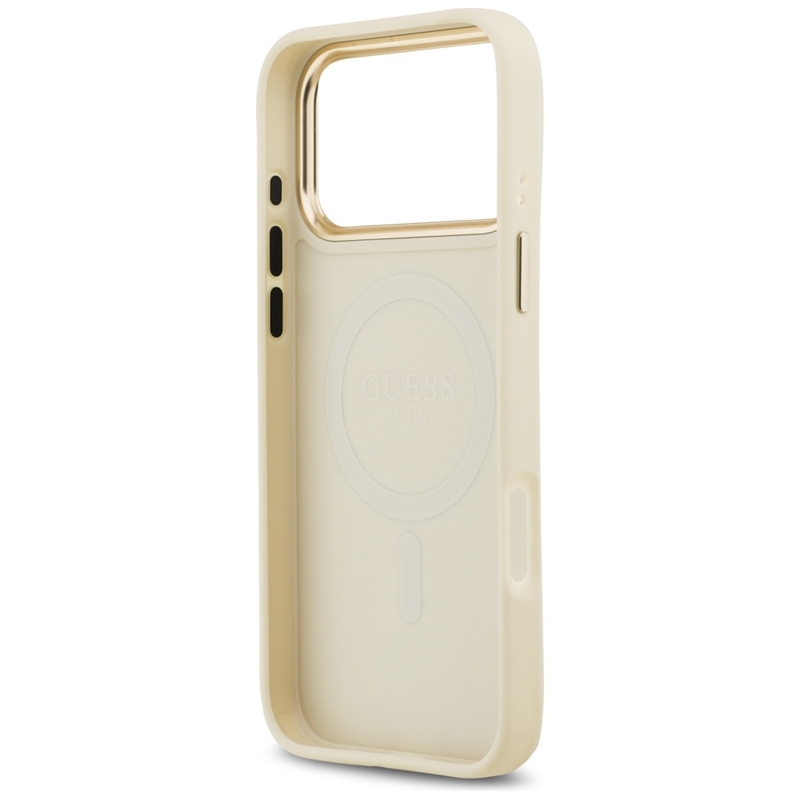 Guess Grained Strass Logo MagSafe - Etui iPhone 17 Pro Max (beżowy)