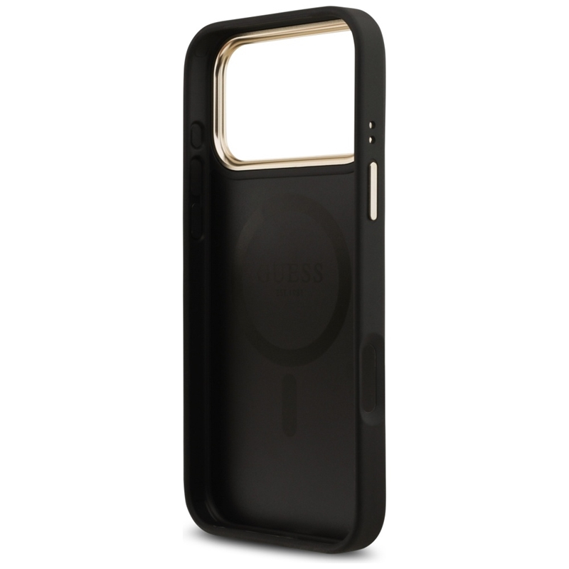 Guess Grained Strass Logo MagSafe - Etui iPhone 17 Pro Max (czarny)
