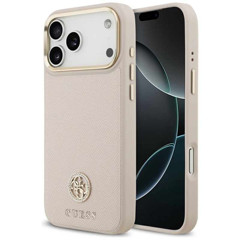 Guess Grained Strass Logo MagSafe - Etui iPhone 17 Pro Max (różowy)