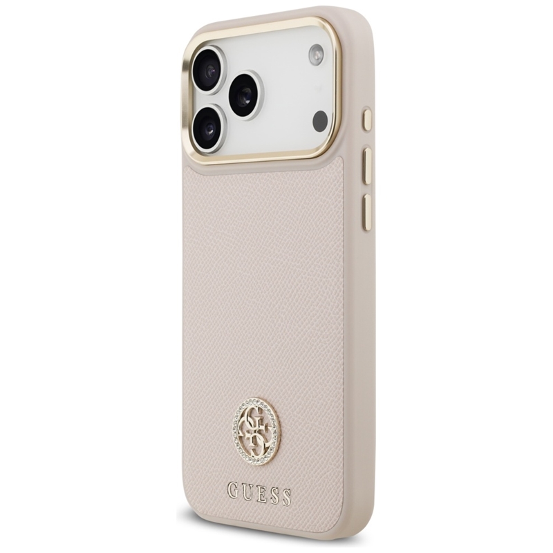 Guess Grained Strass Logo MagSafe - Etui iPhone 17 Pro Max (różowy)