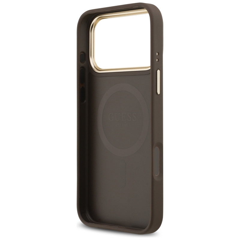 Guess Grained Strass Logo MagSafe - Etui iPhone 17 Pro Max (brązowy)