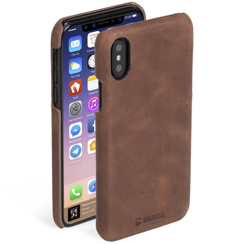 Krusell Sunne Cover - Skórzane etui iPhone X (Cognac)