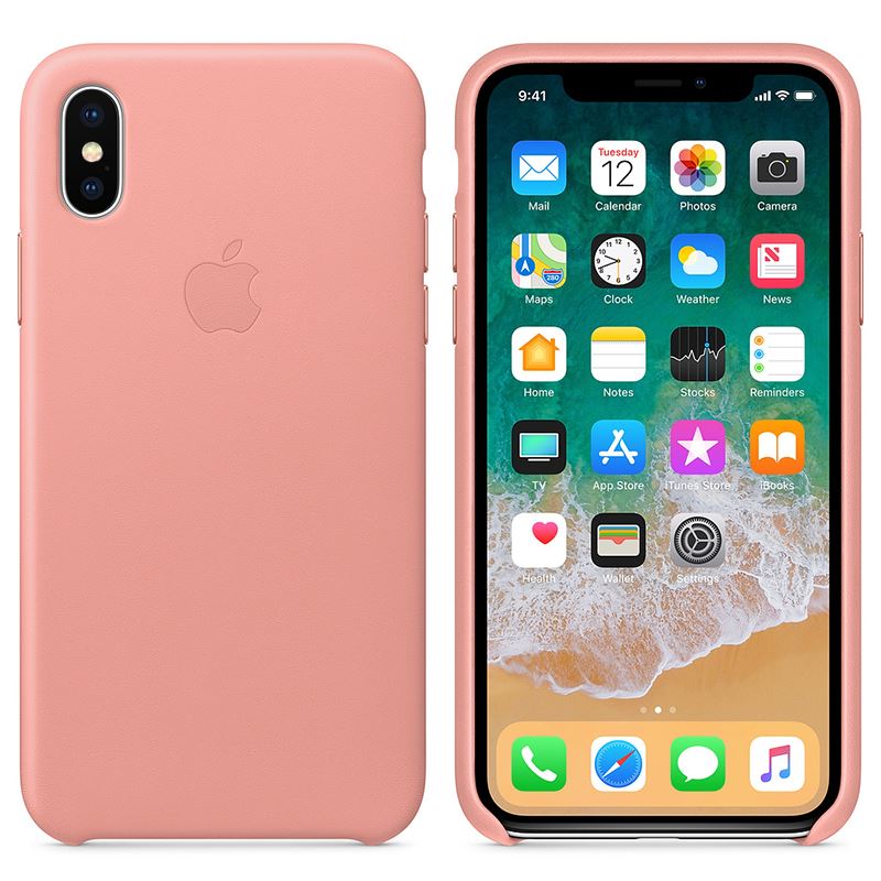 Apple Leather Case - Skórzane etui iPhone X (delikatny róż)