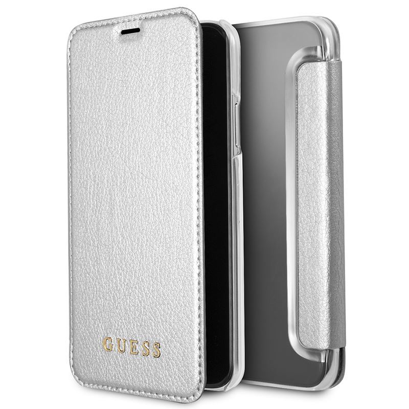 Guess Iridescent Book - Etui iPhone X z kieszeniami na karty (srebrny)