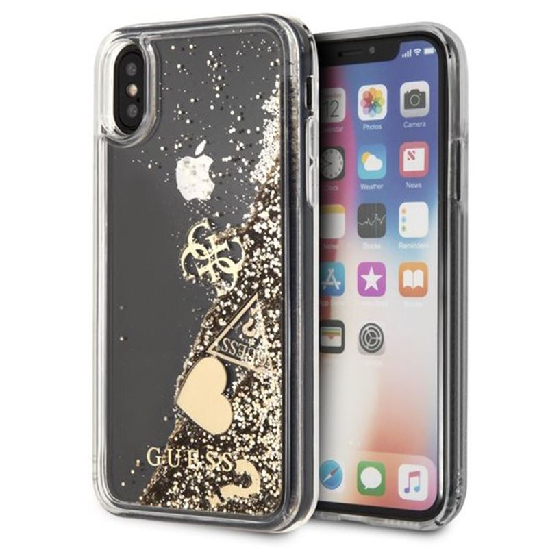 Guess Liquid Glitter Hearts - Etui iPhone 8 / 7 (złoty)