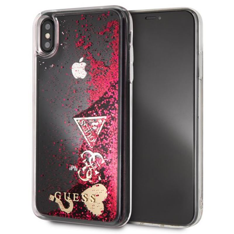 Guess Liquid Glitter Hearts - Etui iPhone 8 Plus / 7 Plus (malinowy)