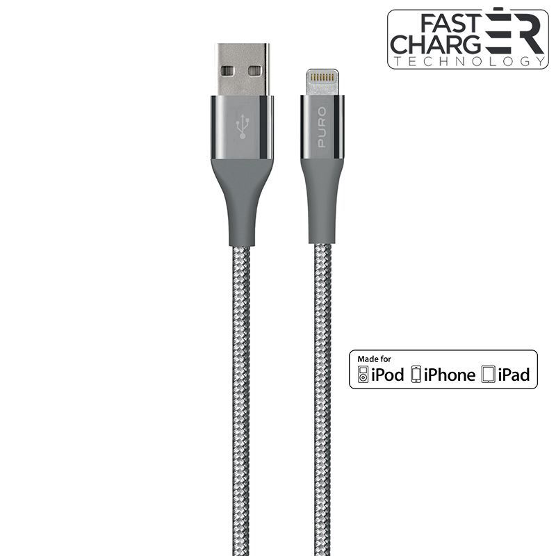 PURO Fabric K2 Cable - Kabel połączeniowy z Kevlaru USB Apple złącze Lightning, MFi, 1.2 m (Space Gray)