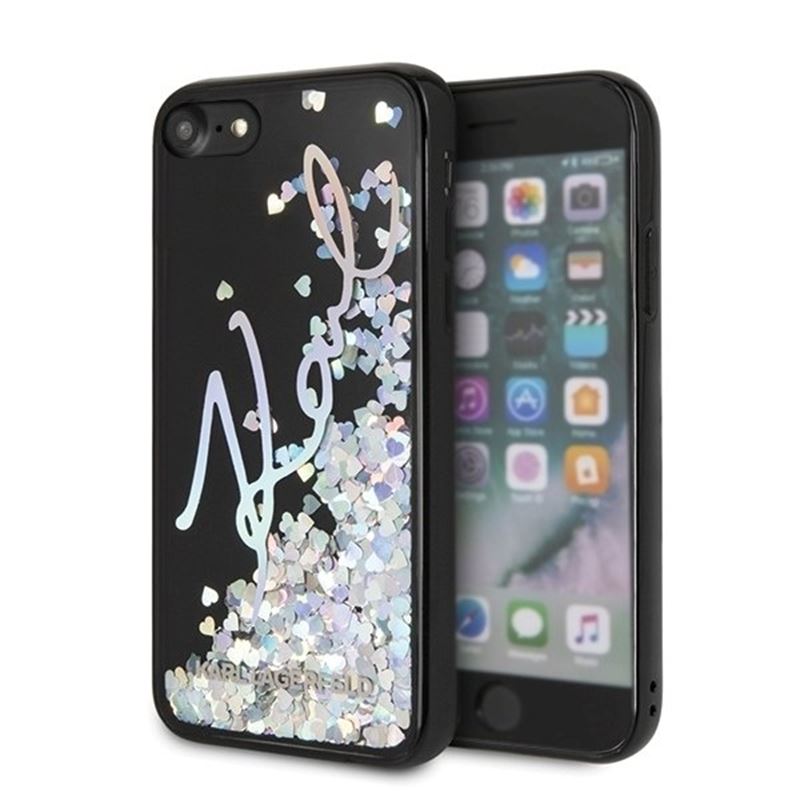 Karl Lagerfeld Signature Glitter Case Iridescent Black - Etui iPhone 8 / 7 (Glitter Sequins)