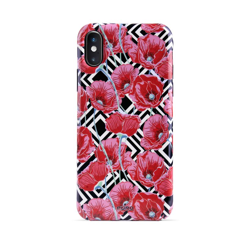 PURO Glam Geo Flowers - Etui iPhone Xs / X (Red Poppies)