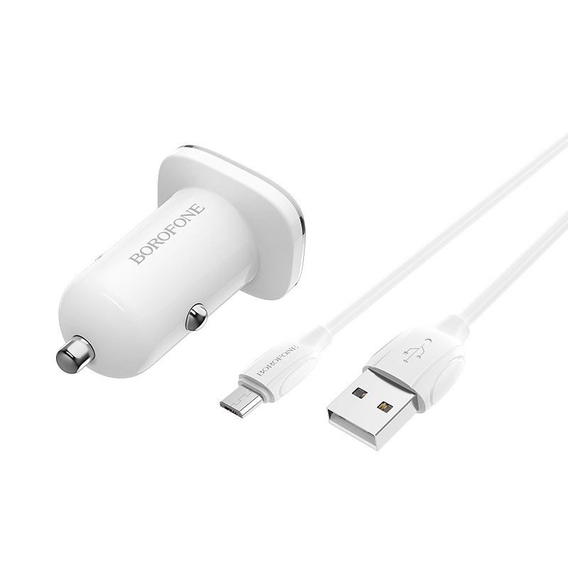 Borofone - ładowarka samochodowa USB z QC3.0 i kablem micro USB w zestawie, biały