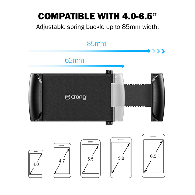 Crong Universal Smart Car Holder – Uniwersalny uchwyt samochodowy do telefonu 4"-6,5” (czarny)