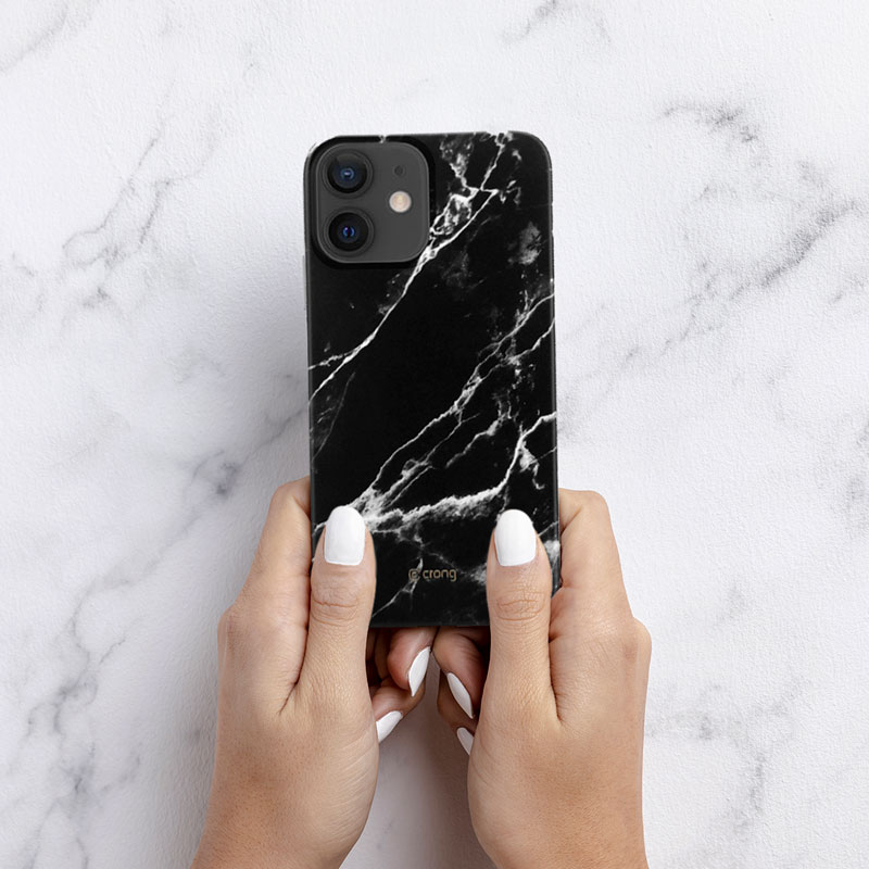 Crong Marble Case - Etui iPhone 12 Mini (czarny)
