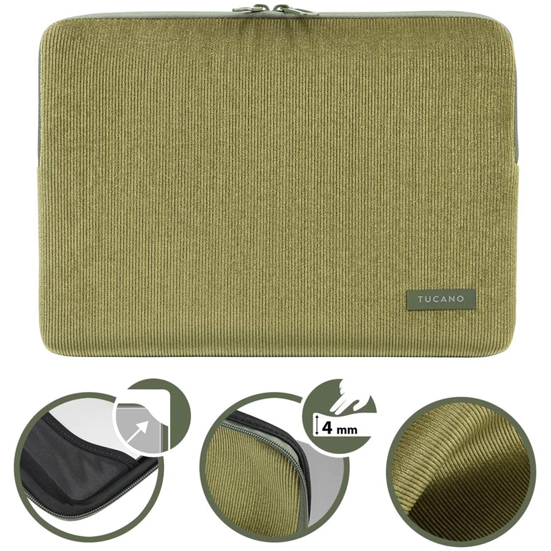 Tucano Velluto - Pokrowiec MacBook Pro 13" (M2/M1/2022-2016) / MacBook Air 13" (M4/M3/M2/M1/2025-2018) / Laptop 12” (zielony)