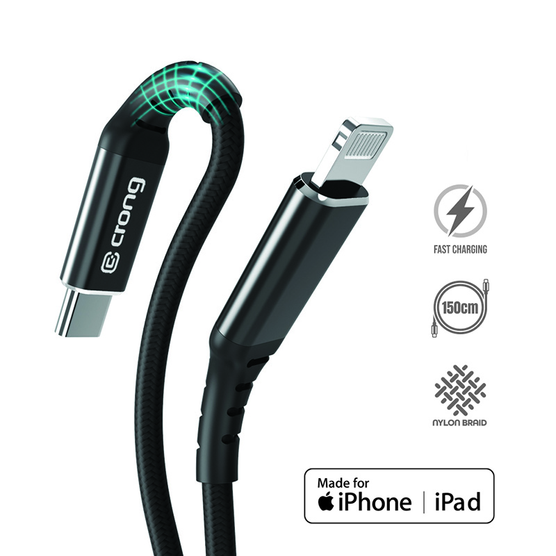 Crong Armor Link - Kabel USB-C Lightning Fast Charging MFi 150cm (czarny)