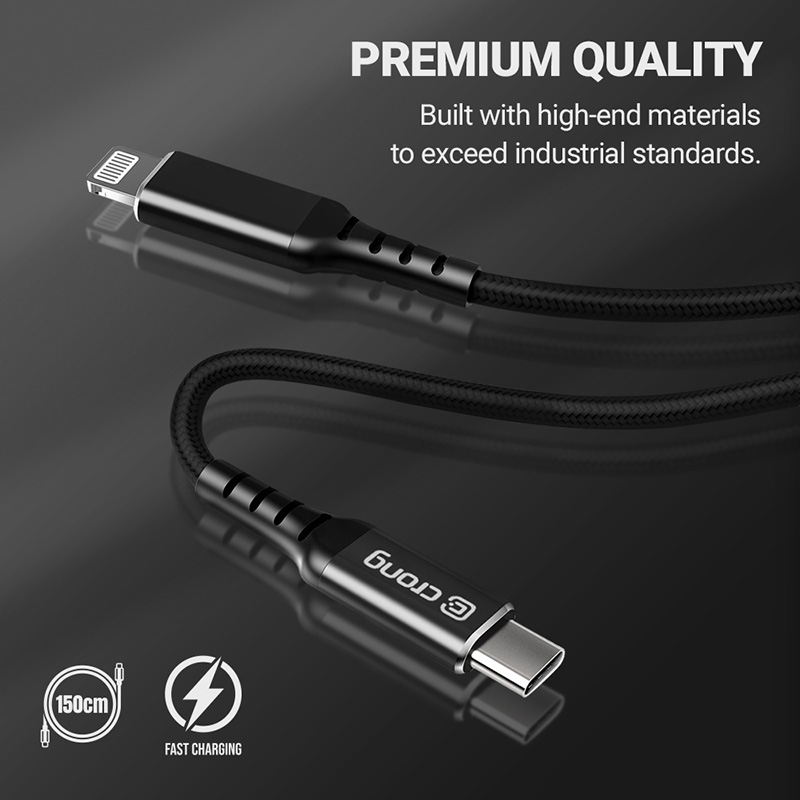 Crong Armor Link - Kabel USB-C Lightning Fast Charging MFi 150cm (czarny)