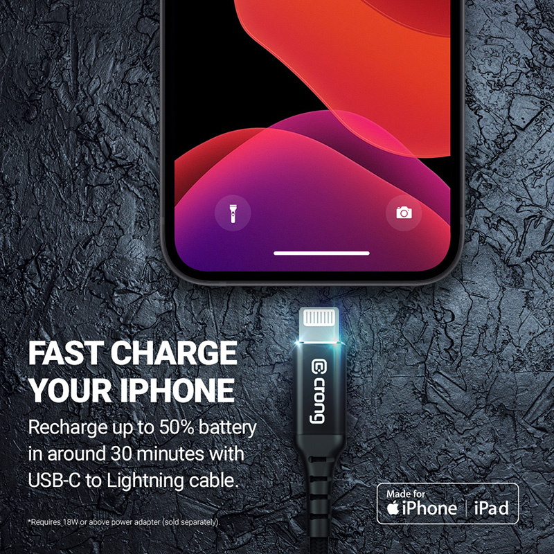 Crong Armor Link - Kabel USB-C Lightning Fast Charging MFi 150cm (czarny)