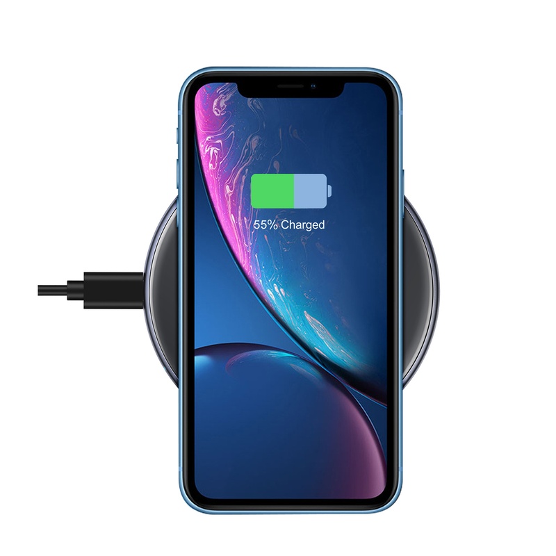 Crong PowerSpot Fast Wireless Charger – Aluminiowa ładowarka bezprzewodowa Qi 15W USB-C z powłoką ze szkła hartowanego (Shadow Black)