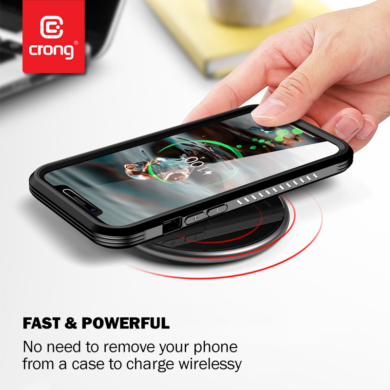 Crong PowerSpot Fast Wireless Charger – Aluminiowa ładowarka bezprzewodowa Qi 15W USB-C z powłoką ze szkła hartowanego (Shadow Black)