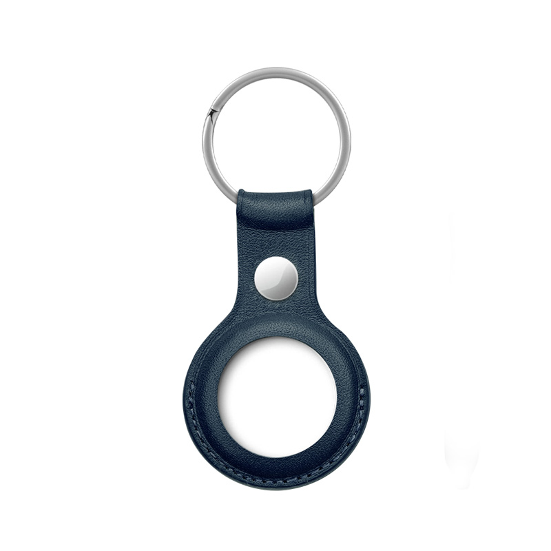 Crong Leather Case with Key Ring – Skórzane etui ochronne brelok do Apple AirTag (granatowy)