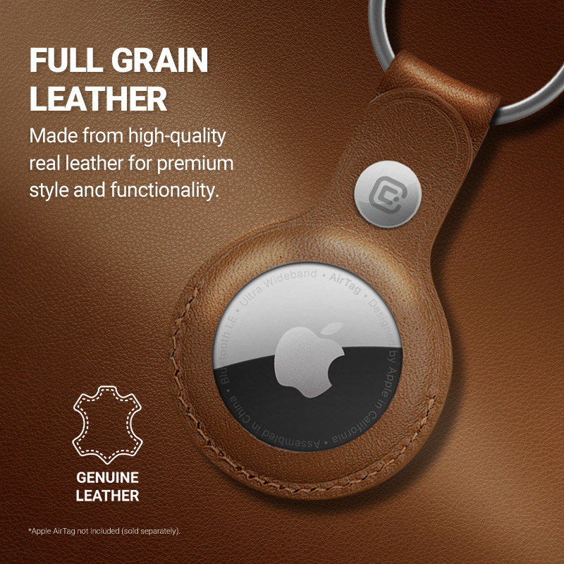 Crong Leather Case with Key Ring – Skórzane etui ochronne brelok do Apple AirTag (brązowy)