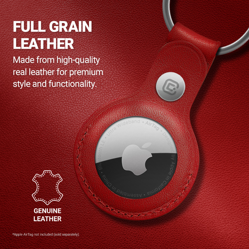 Crong Leather Case with Key Ring – Skórzane etui ochronne brelok do Apple AirTag (czerwony)