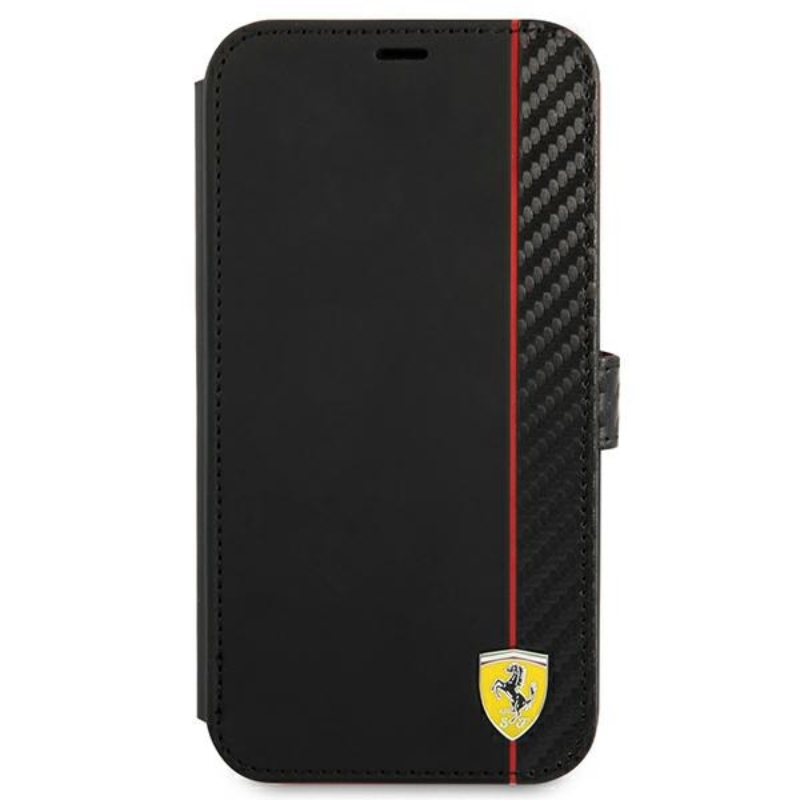 Ferrari Booktype On Track Carbon Stripe - Etui iPhone 13 mini (czarny)