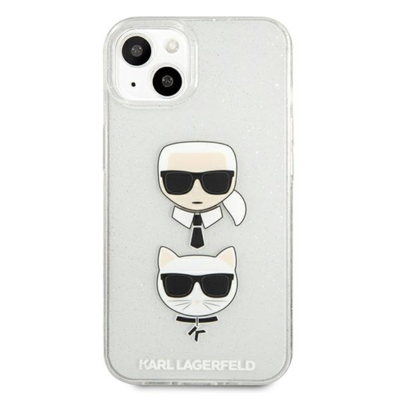 Karl Lagerfeld Glitter Karl & Choupette Head - Etui iPhone 13 mini (srebrny)