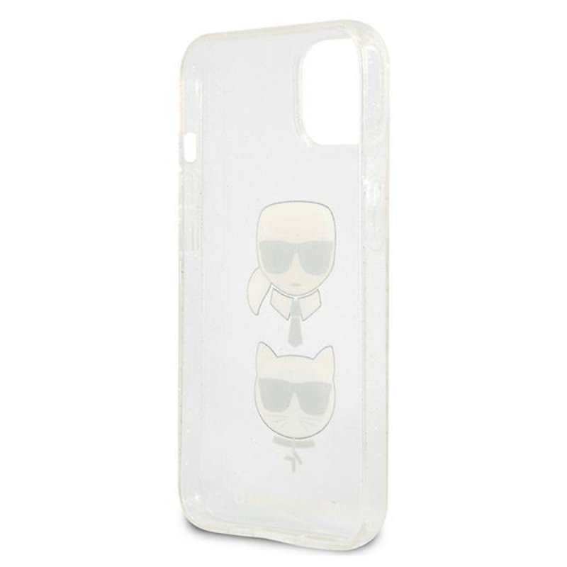 Karl Lagerfeld Glitter Karl & Choupette Head - Etui iPhone 13 mini (srebrny)