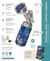 Quokka Boost Coffee Tumbler - Kubek termiczny ze stali nierdzewnej z zaparzaczem 400 ml (Greenstone)