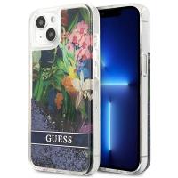 Guess Liquid Glitter Flower – Etui iPhone 13 mini (niebieski)