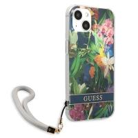 Guess Flower Cord - Etui ze smyczką iPhone 13 Mini (Blue)