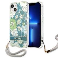 Guess Flower Cord - Etui ze smyczką iPhone 13 Mini (Green)