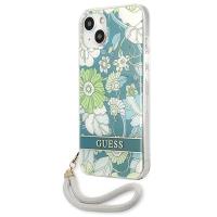 Guess Flower Cord - Etui ze smyczką iPhone 13 Mini (Green)
